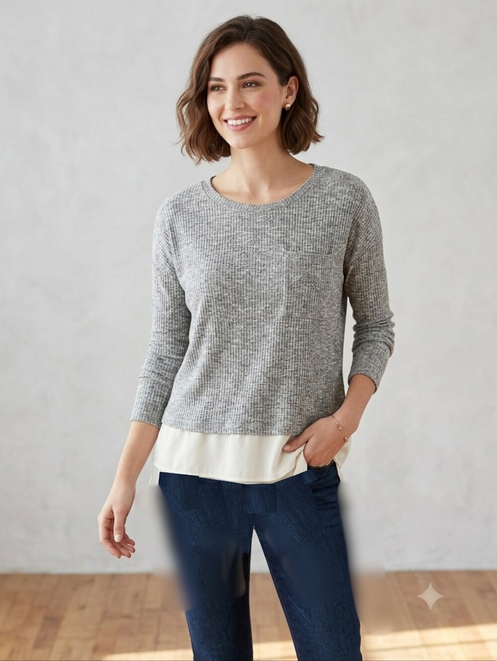 Attention NWT Lightweight Ribbed Sweater With Layered Hem,  Size Medium
